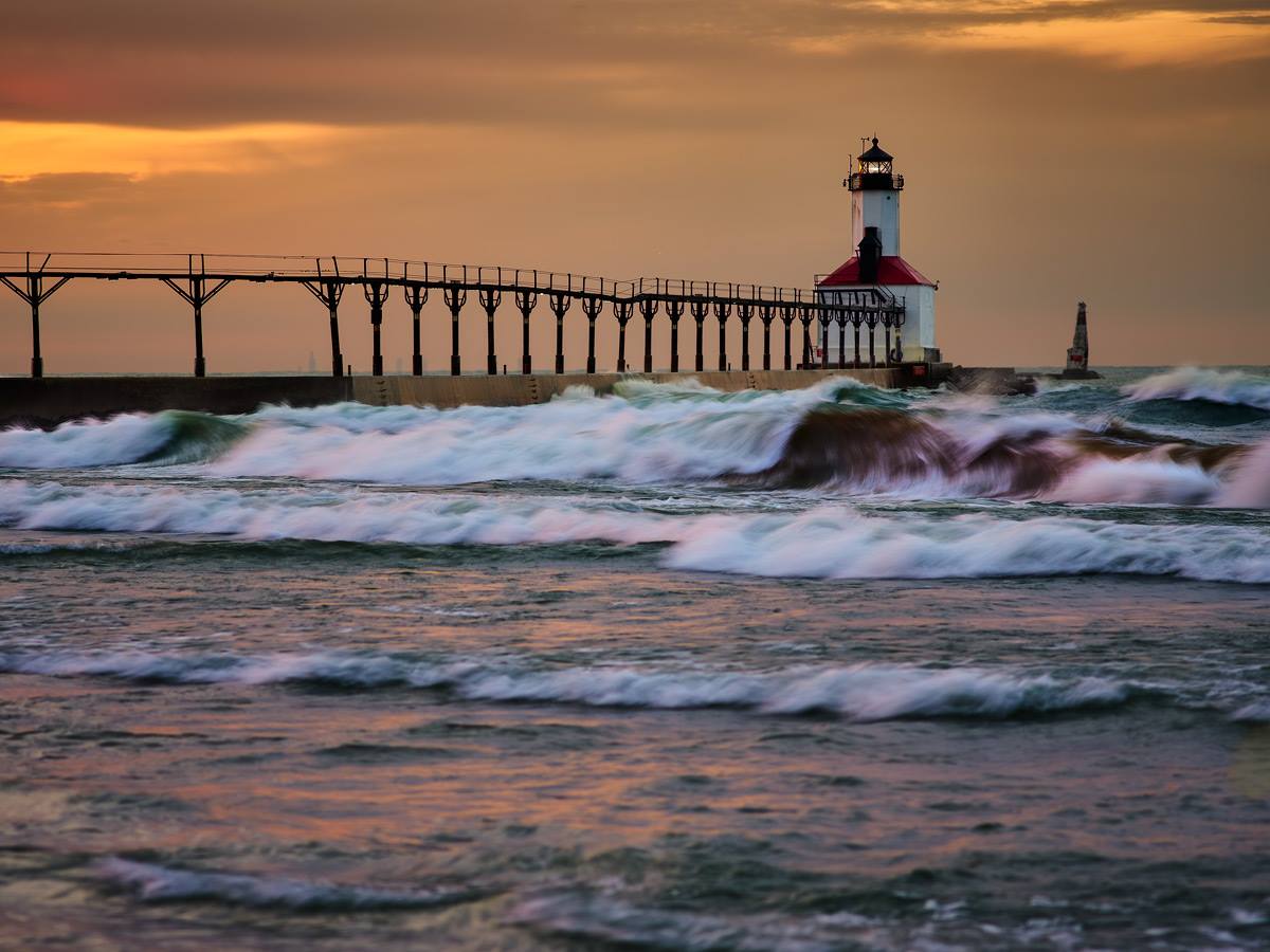 Michigan City Indiana East Pier Lights Lighthouses Lake Michigan